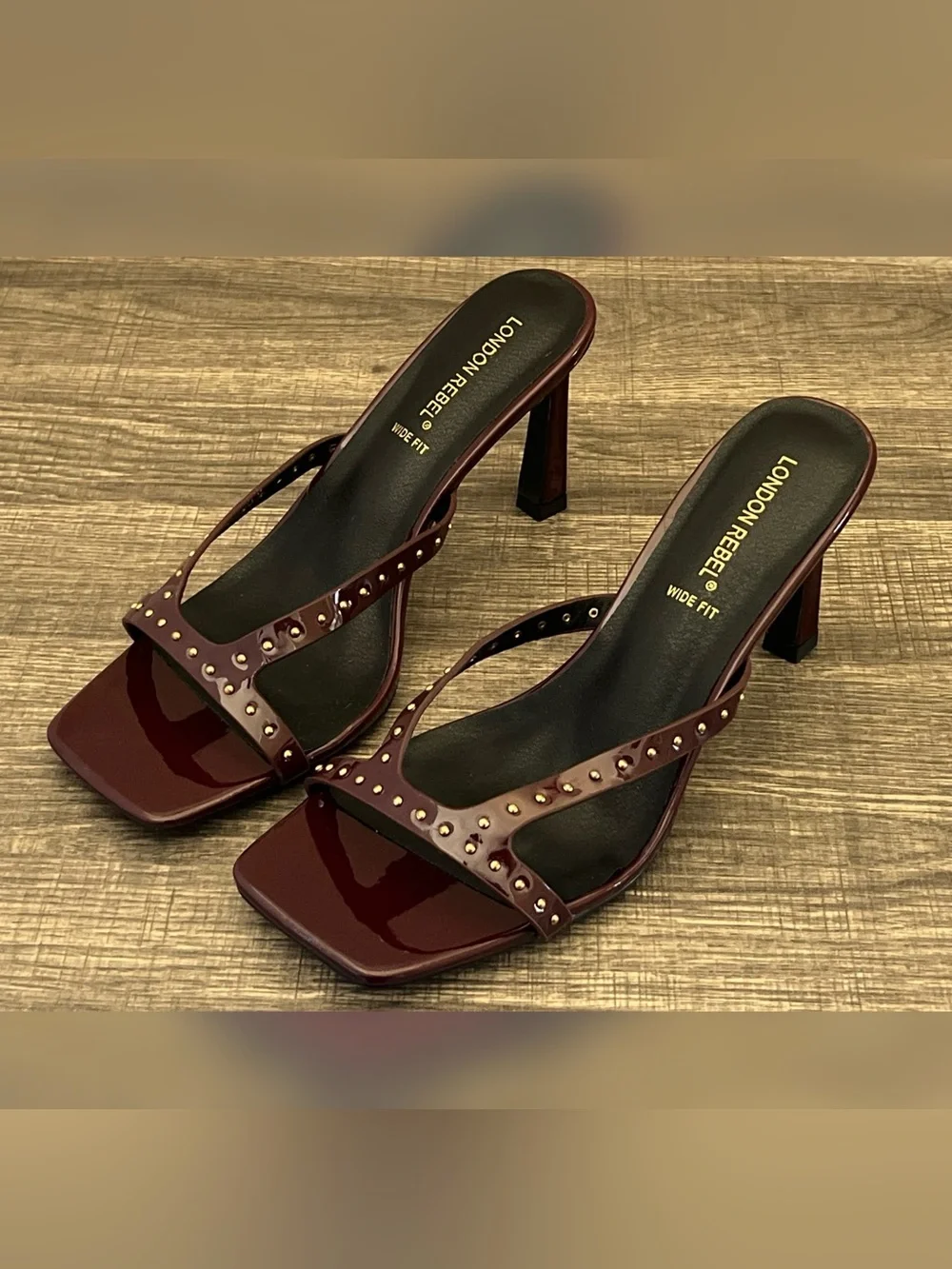 London Rebel Jamie Studded Heeled Sandals Brown Women’s Size -6